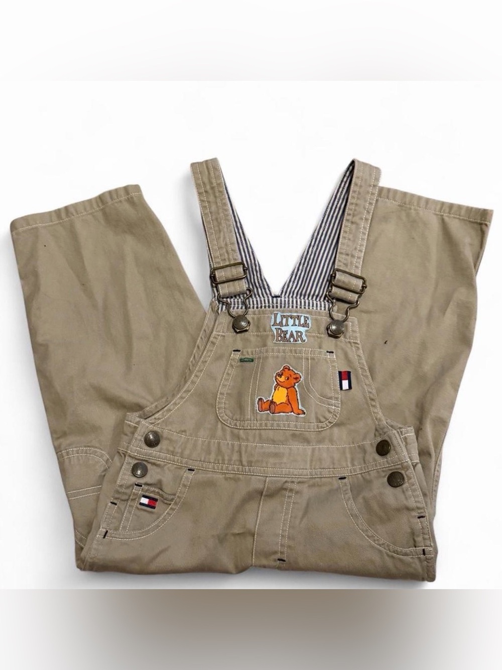Tommy Hilfiger Little Bear 3T Khaki Overalls Upcycled Embroidered Toddler